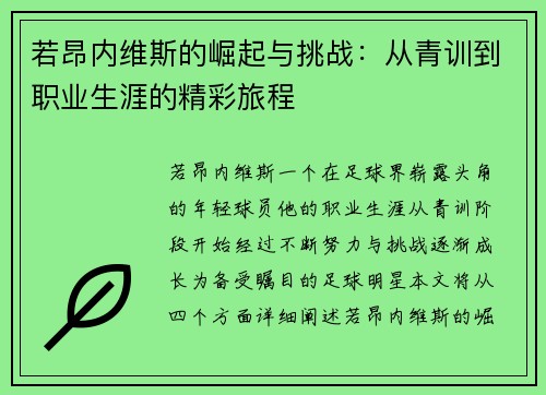 若昂内维斯的崛起与挑战：从青训到职业生涯的精彩旅程