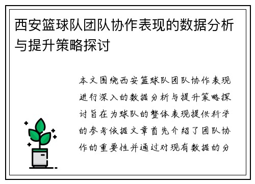 西安篮球队团队协作表现的数据分析与提升策略探讨
